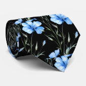 Elegant Black Light Blue Wildblumen Neck Tie Krawatte (Gerollt)
