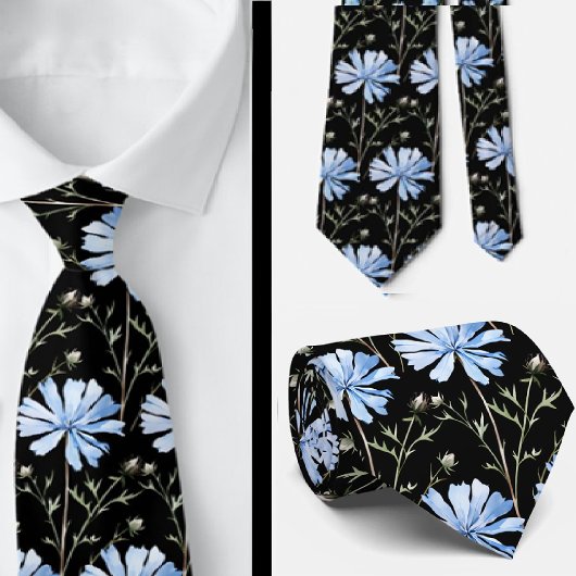 Elegant Black Light Blue Wildblumen Neck Tie Krawatte