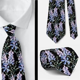 Elegant Black Light Blue Wildblumen Neck Tie Krawatte
