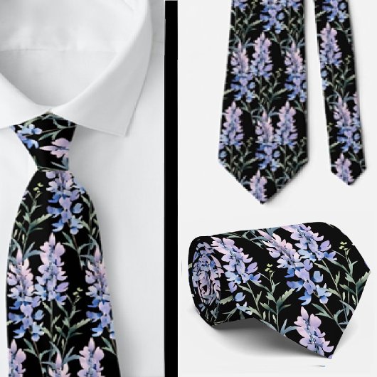 Elegant Black Light Blue Wildblumen Neck Tie Krawatte
