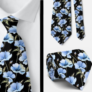 Elegant Black Light Blue Wildblumen Neck Tie Krawatte