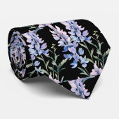 Elegant Black Light Blue Wildblumen Neck Tie Krawatte (Gerollt)