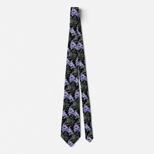 Elegant Black Light Blue Wildblumen Neck Tie Krawatte (Vorderseite)