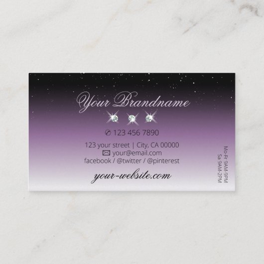 Elegant Black Lila Ombre Sparkle Jewels Stilvoll Visitenkarte (Rückseite)