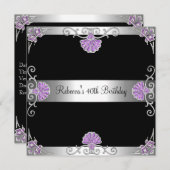 Elegant Black Lila Silver Jewel 40. Geburtstag Einladung (Vorne/Hinten)