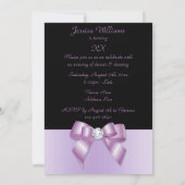 Elegant Black & Lilac Diamond Bow Geburtstag Einladung (Rückseite)