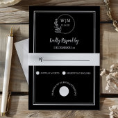 Elegant Black Line Drawing Monogram Wedding RSVP Karte