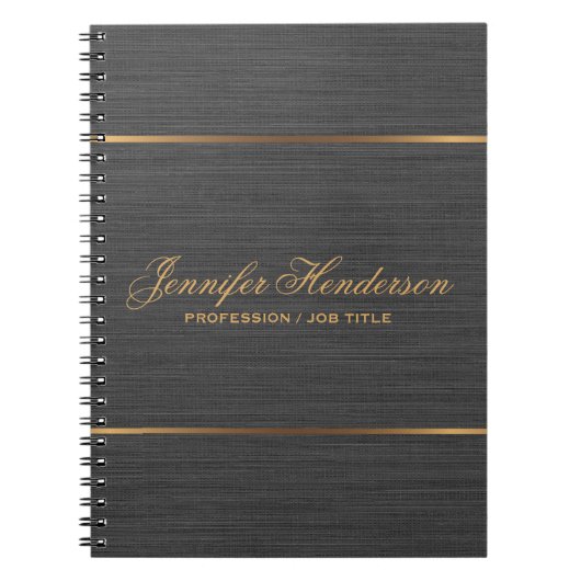 Elegant Black Linen Fabric Gold Frame Professional Notizblock (Vorderseite)