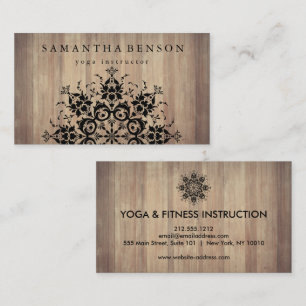 Elegant Black Lotus Mandala Wood Yoga Instructor Visitenkarte