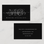 Elegant Black Luxe Glam Script Monogram Visitenkarte (Vorne/Hinten)