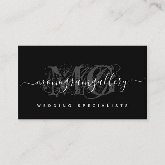 Elegant Black Luxe Glam Script Monogram Visitenkarte (Vorderseite)