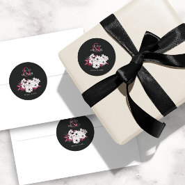 Elegant Black Magenta Floral Runder Aufkleber