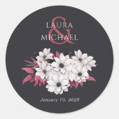 Elegant Black Magenta Floral Runder Aufkleber (Vorderseite)