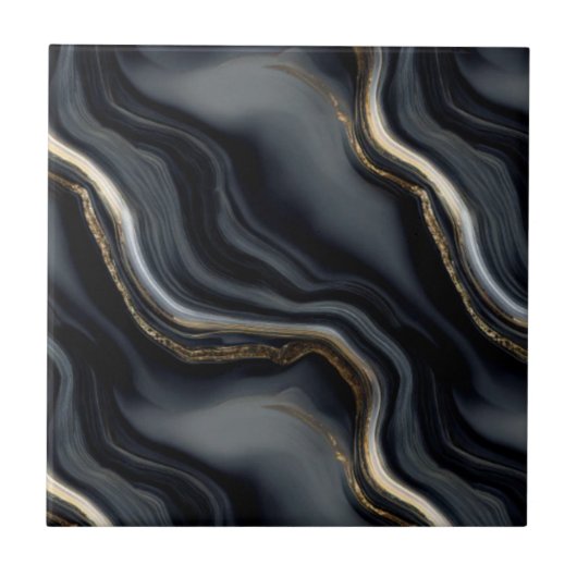Elegant Black Marble and Gold Veins Abstract Fliese (Vorderseite)