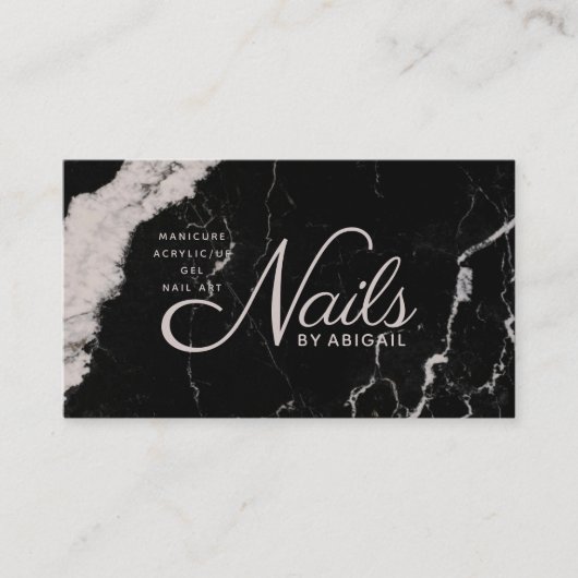 Elegant Black Marble Greige Nails nach "Name" Visitenkarte (Vorderseite)