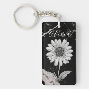 Elegant Black Marble Personalisiert Daisy Schlüsselanhänger