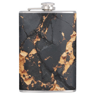 Elegant Black Marble with Gold Veins Modern Art Flachmann