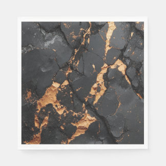 Elegant Black Marble with Gold Veins Modern Art Serviette