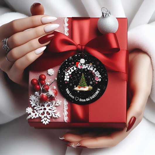 Elegant Black Merry Christmas Graffiti Runde Geschenkanhänger