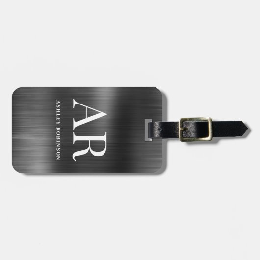 Elegant Black Metal Monogram 2 Initial Gepäckanhänger (Vorderseite horizontal)