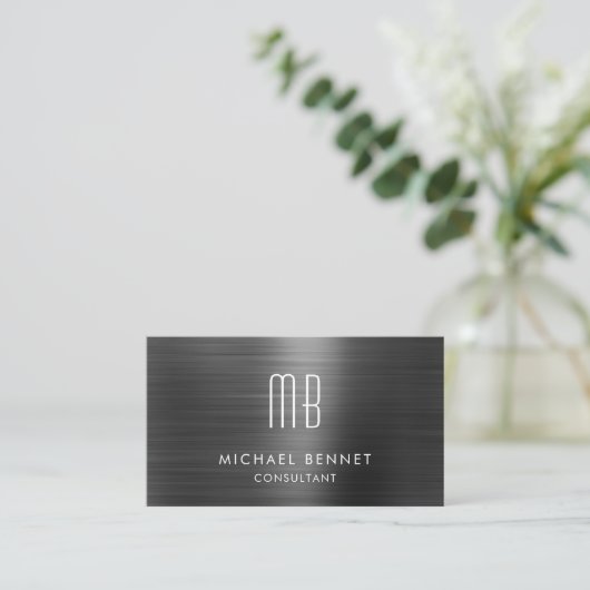 Elegant Black Metallic Monogram Consultant Visitenkarte (Stehend Vorderseite)