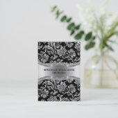 Elegant Black & Metallic Silver Vintage Damasks Visitenkarte (Stehend Vorderseite)