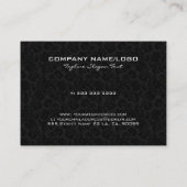 Elegant Black & Metallic Silver Vintage Damasks Visitenkarte (Rückseite)