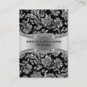 Elegant Black & Metallic Silver Vintage Damasks Visitenkarte (Vorderseite)
