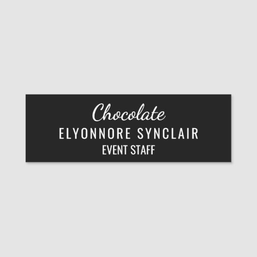 Elegant Black Minimal Chocolate Event Staff  Namensschild (Vorderseite)