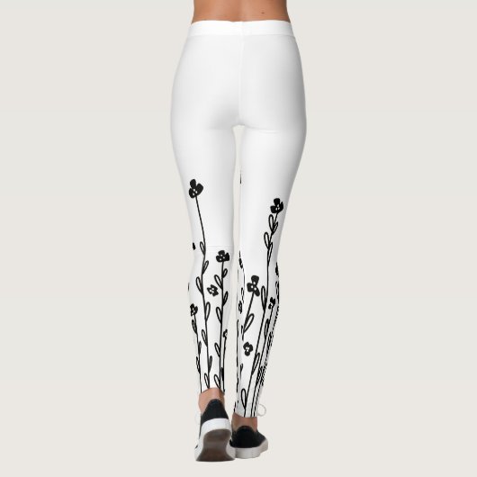 Elegant black minimalist doodle floral leggings (Rückseite)