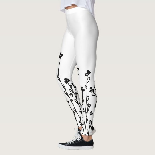 Elegant black minimalist doodle floral leggings (Links)