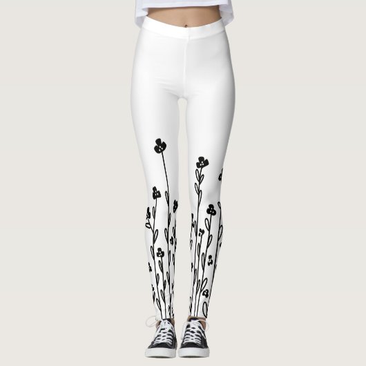 Elegant black minimalist doodle floral leggings (Vorderseite)