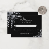 Elegant Black Minimalist Floral Wedding RSVP Mitteilungskarte (Vorderseite/Rückseite Beispiel)