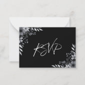 Elegant Black Minimalist Floral Wedding RSVP Mitteilungskarte (Rückseite)
