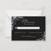 Elegant Black Minimalist Floral Wedding RSVP Mitteilungskarte (Vorderseite)