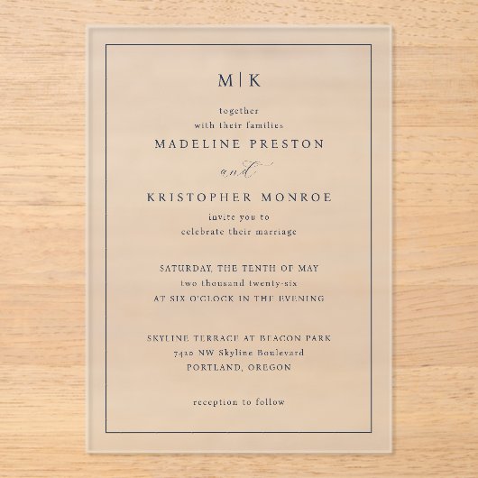 Elegant Black Minimalist Wedding Invitation Acryleinladungen (Vorderseite)