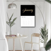 Elegant Black Minimalistisch| Gold Script Letters Kalender