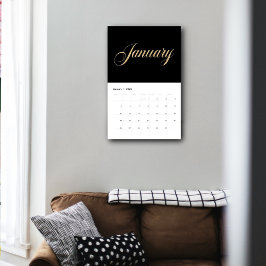 Elegant Black Minimalistisch| Gold Script Letters Kalender