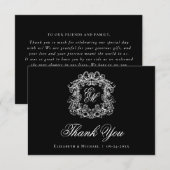 Elegant Black Monogram Crest Vintage Wedding  Dankeskarte (Vorne/Hinten)