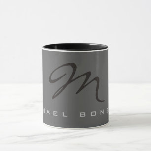 Elegant Black Monogram Gray Tasse