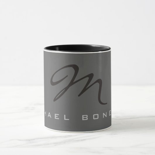 Elegant Black Monogram Gray Tasse (Zentrum)