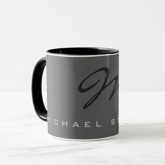Elegant Black Monogram Gray Tasse (Vorderseite Links)
