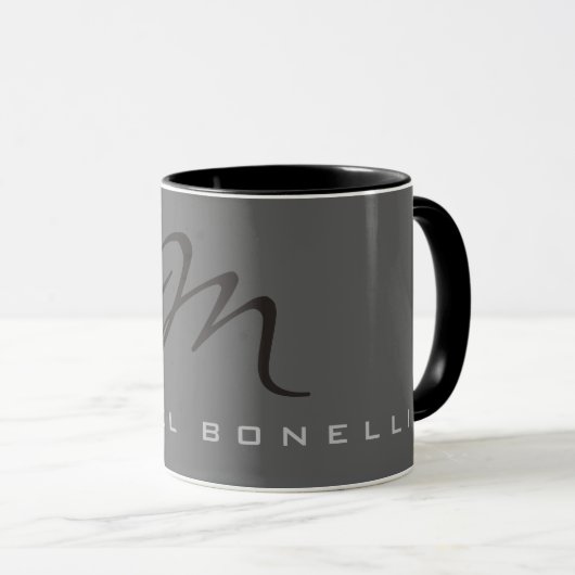 Elegant Black Monogram Gray Tasse (VorderseiteRechts)