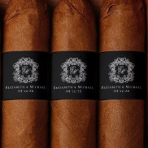 Elegant Black Monogram Wedding Crest Cigar Band 