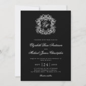 Elegant Black Monogram Wedding Crest Einladung (Vorderseite)