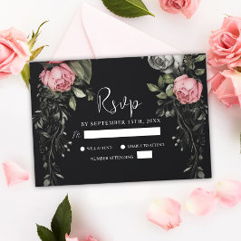 Elegant Black Moody Dark Gothic Wedding RSVP Karte