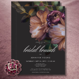 Elegant Black Moody Floral Bridal Brunch Einladung