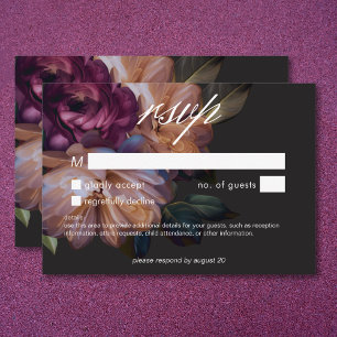 Elegant Black Moody Floral Hochzeit No Dinner RSVP Karte