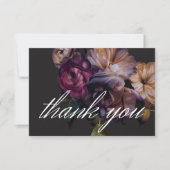 Elegant Black Moody Floral Wedding Dankeskarte (Vorderseite)