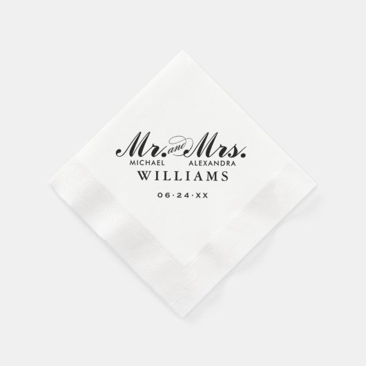 Elegant Black Mr. und Mrs. Custom Wedding Monogram Serviette (Ecke)